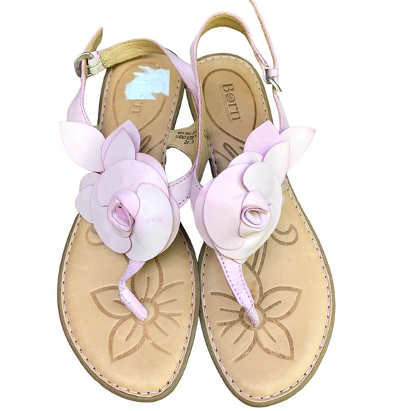 Born Shoes - Born Pink Leather Flower Thong Sling Back Sandals Women Size US 10/42